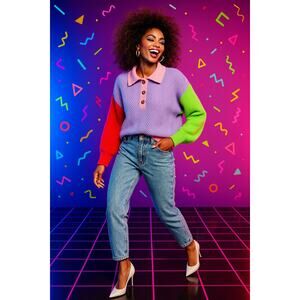 Bibi Colorblock Collared Sweater – XL